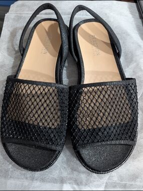 Reaction Kenneth Cole Black Mesh Slingback Sandals with Open Toe